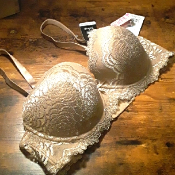 NWT 38C Rene Rofe Beige Shiny Padded underwire Slight Push Up Bra - Picture 1 of 16
